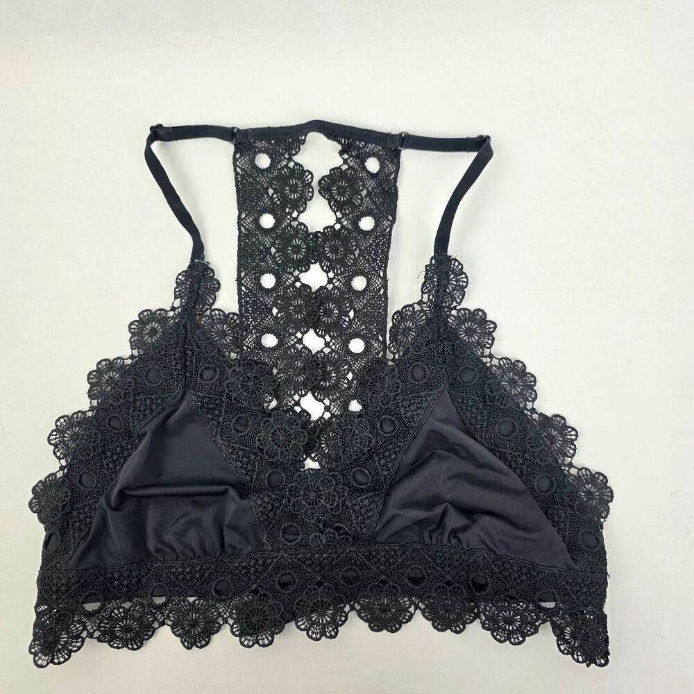 Aerie Lace Bralette Black Floral Racerback XS